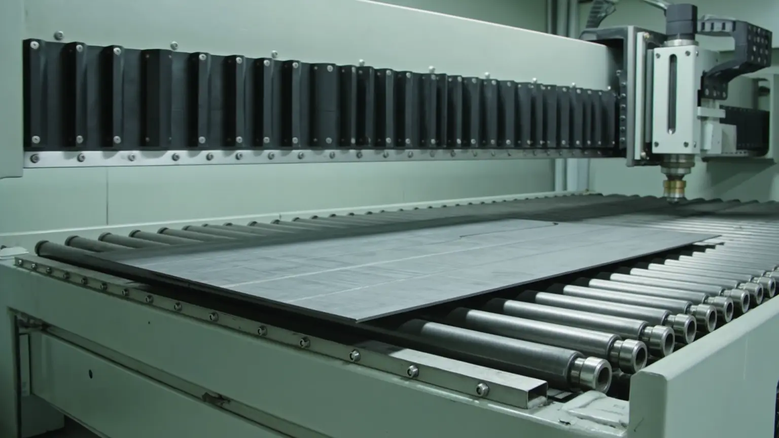 A steel sheet loaded onto the shuttle table of a Nukon fiber laser